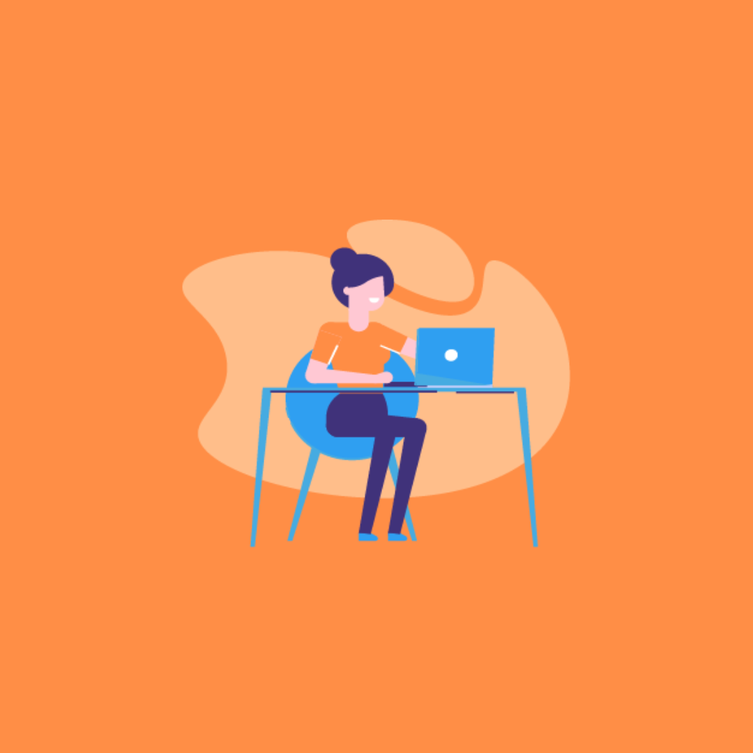 Illustration d’une professionnelle travaillant sur son ordinateur, représentant les services de communication digitale de l’agence