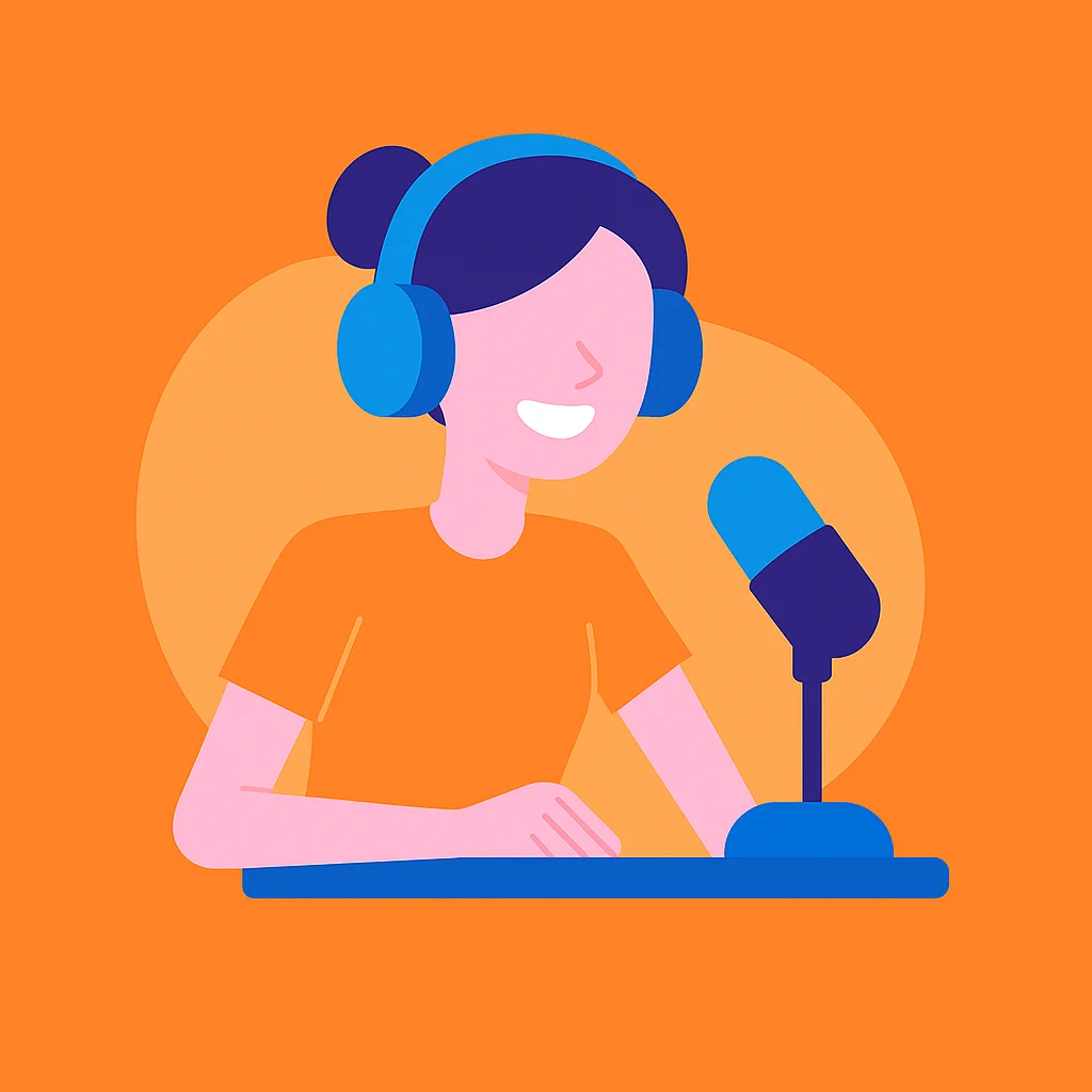 Illustration des relations presse d'une femme devant un micro de radio de radio entrain de parler